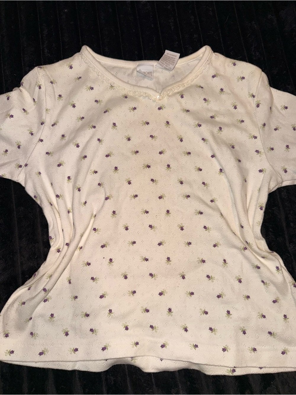Cherokee Cream Top with Tiny Purple Floral Print